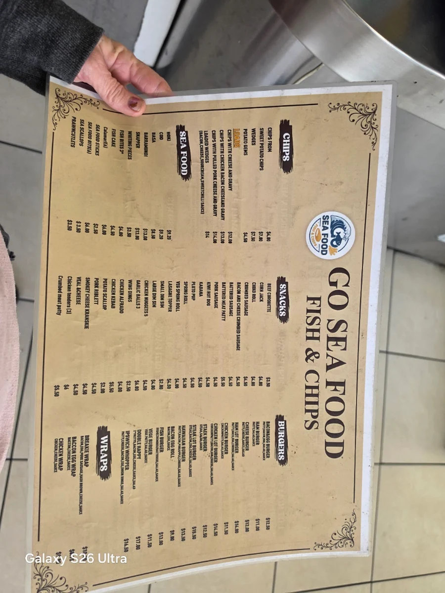 Menu, Go Seafood Fish and Chips