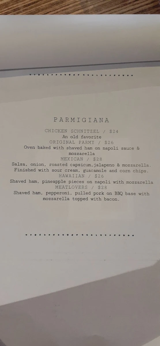 Menu, The Queens Hotel Gladstone