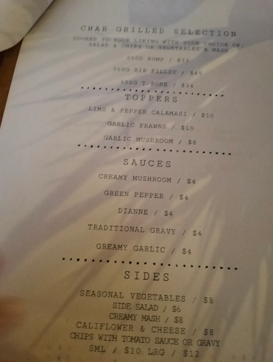 Menu, The Queens Hotel Gladstone