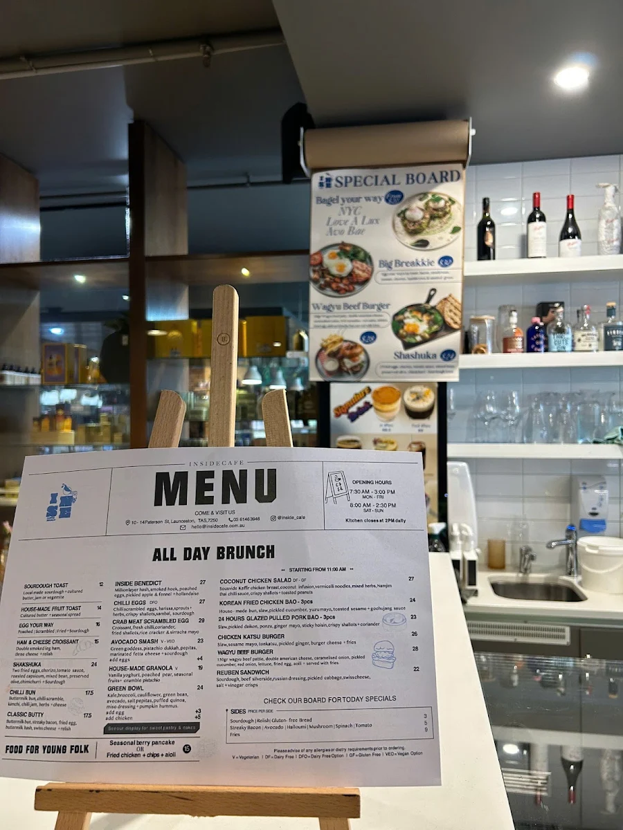 Menu, Inside Cafe