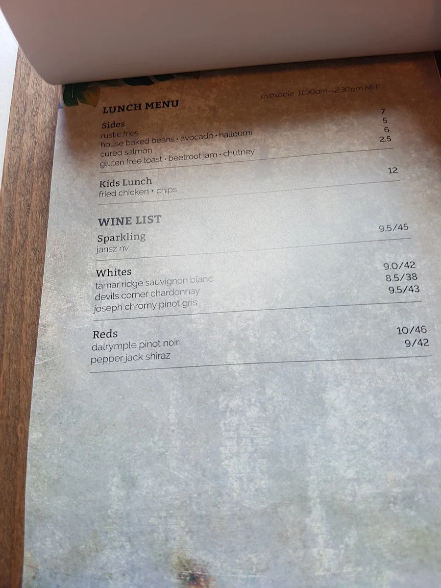 Menu, Inside Cafe