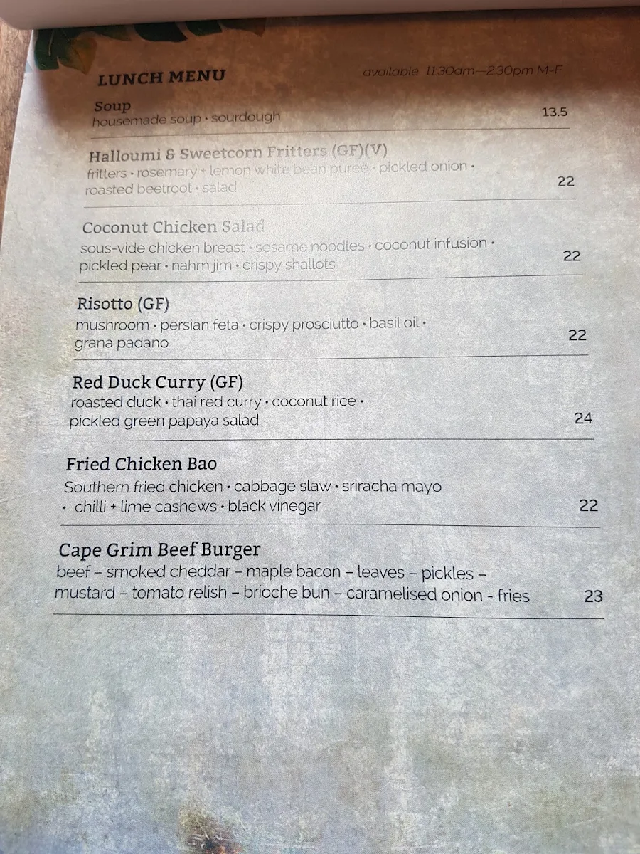 Menu, Inside Cafe