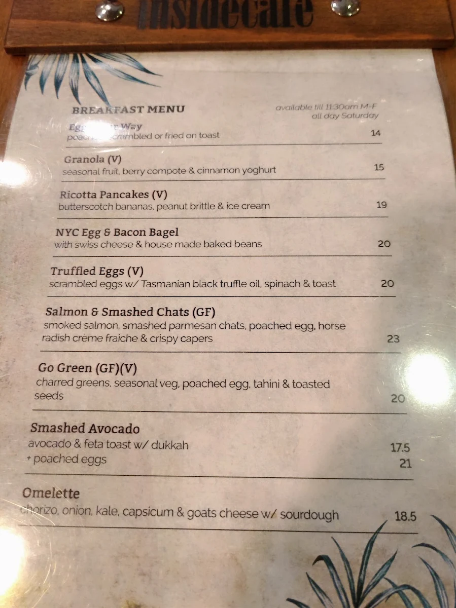 Menu, Inside Cafe