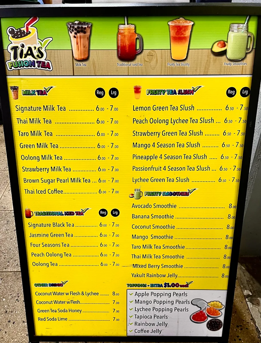 Menu, Tia's cafe