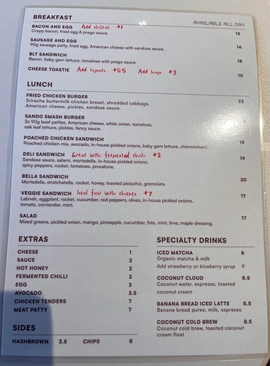Menu, Sandose