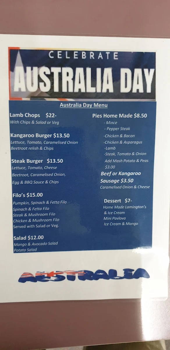 Menu, Rathdowney Hotel Motel