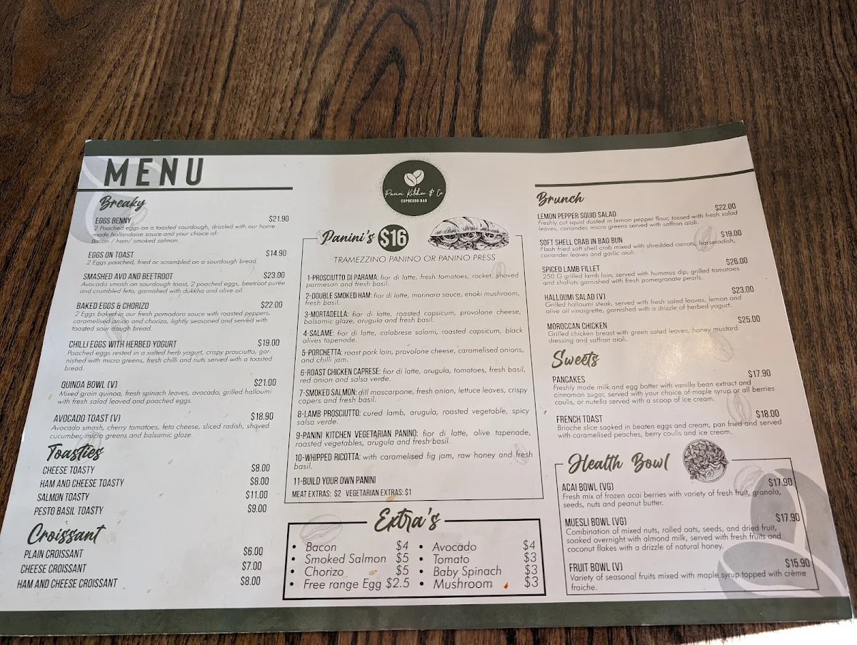 Menu, Panini Kitchen & Co Espresso Bar