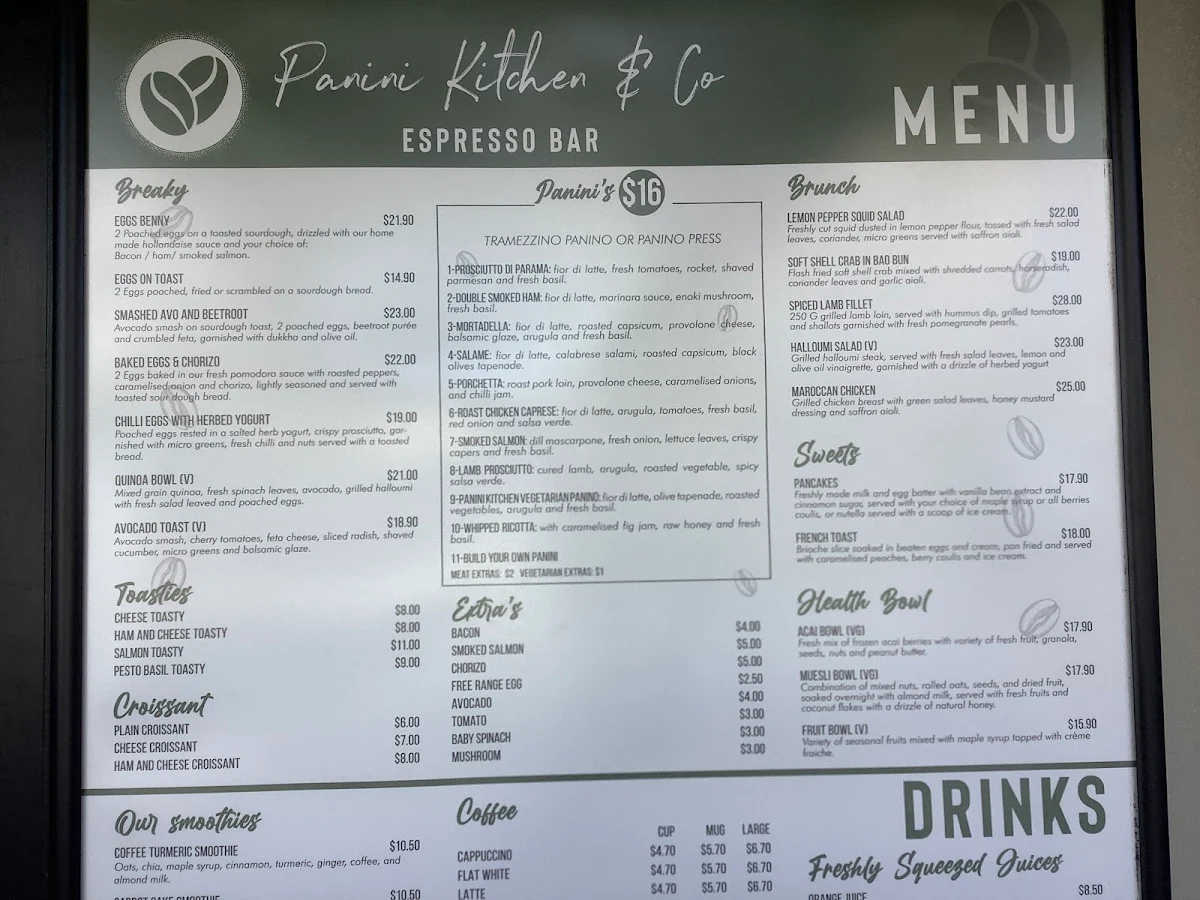 Menu, Panini Kitchen & Co Espresso Bar