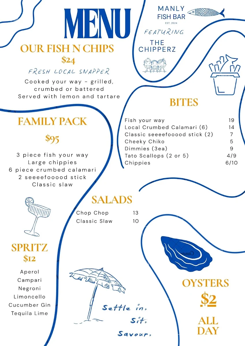 Menu, Manly Fish Co.