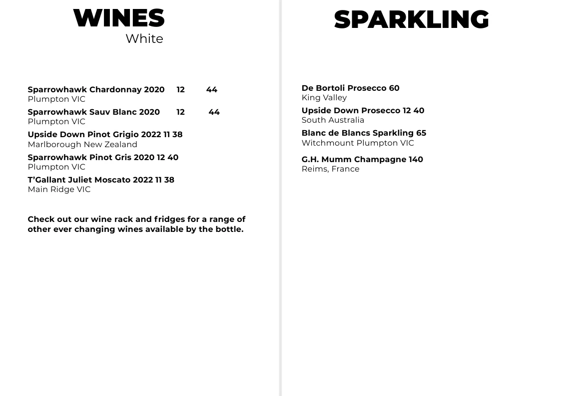 Menu, Désir Wine & Cocktail Lounge