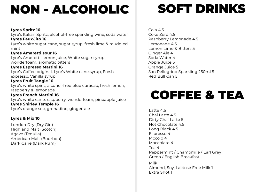 Menu, Désir Wine & Cocktail Lounge