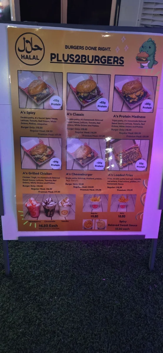 Menu, Plus2Burgers