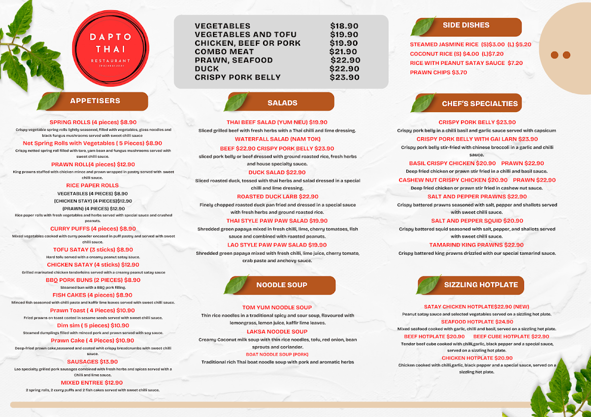Menu, Dapto Thai restaurant in Dapto (NEW 2025)