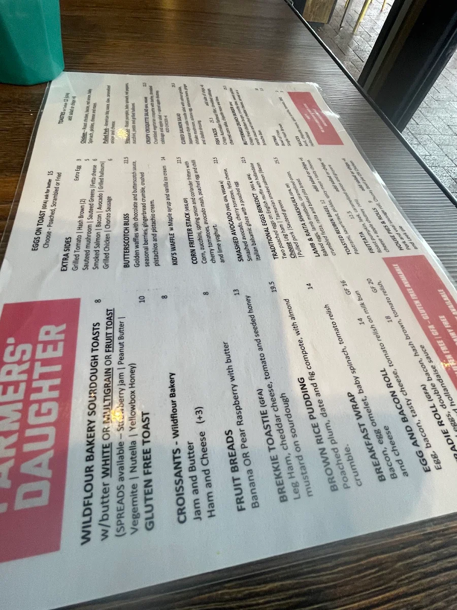 Menu, Farmers Daughter