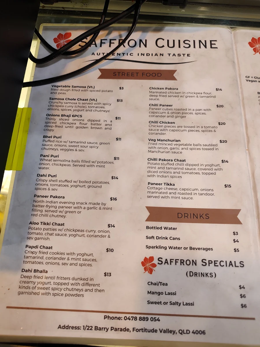 Menu, Saffron Cuisine – Indian Restaurant & Bar