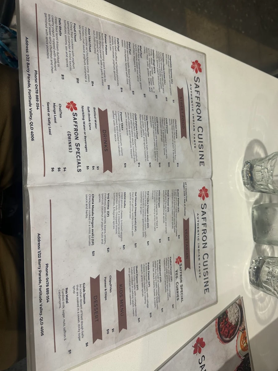 Menu, Saffron Cuisine – Indian Restaurant & Bar