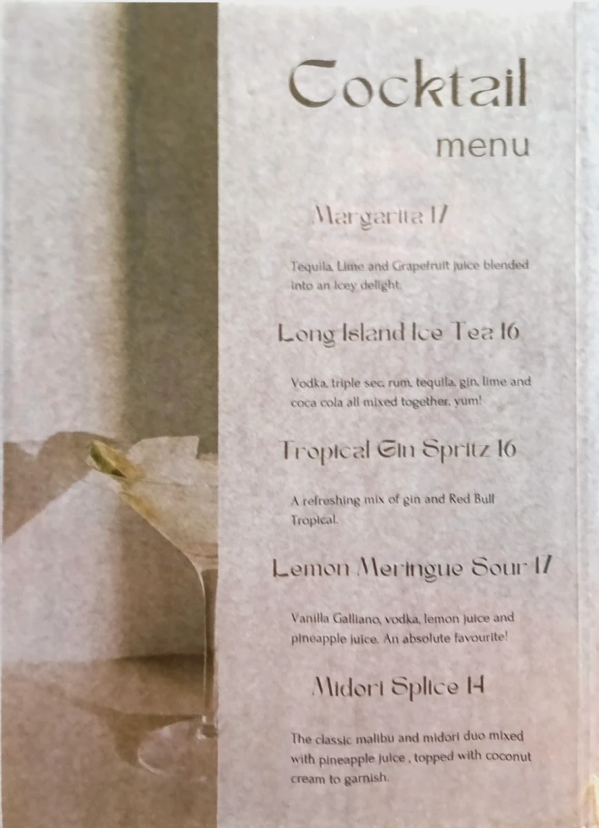 Menu, Westmeadows Tavern