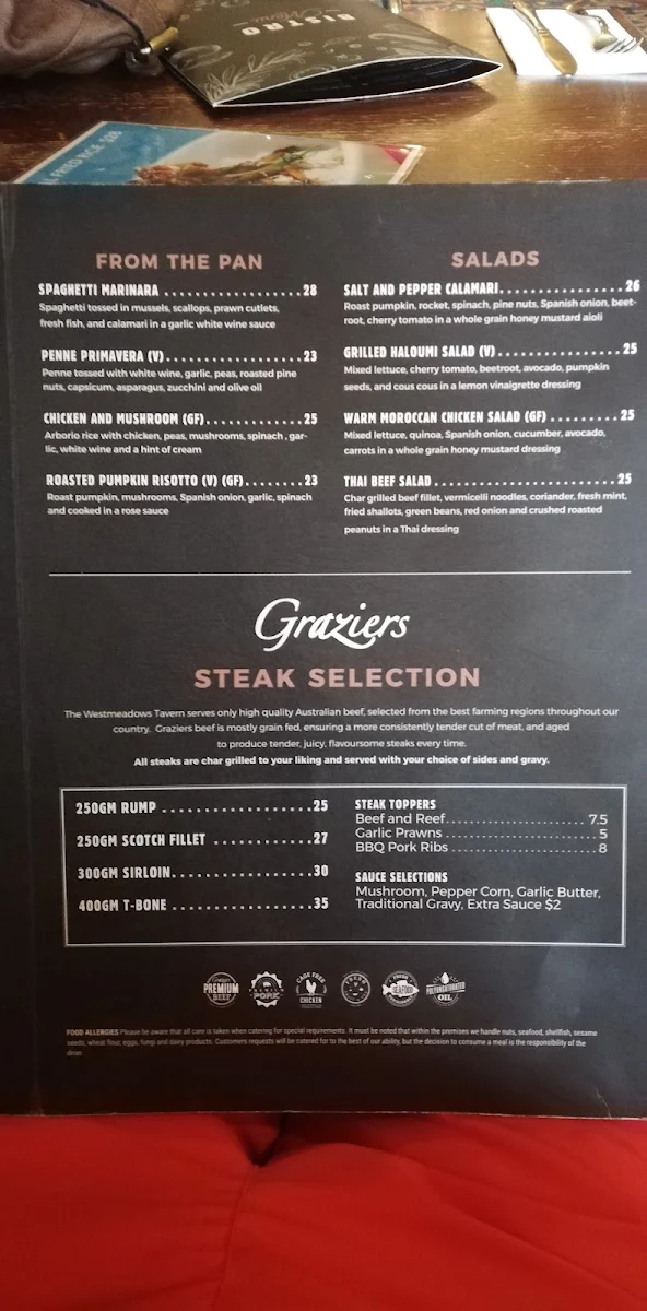 Menu, Westmeadows Tavern