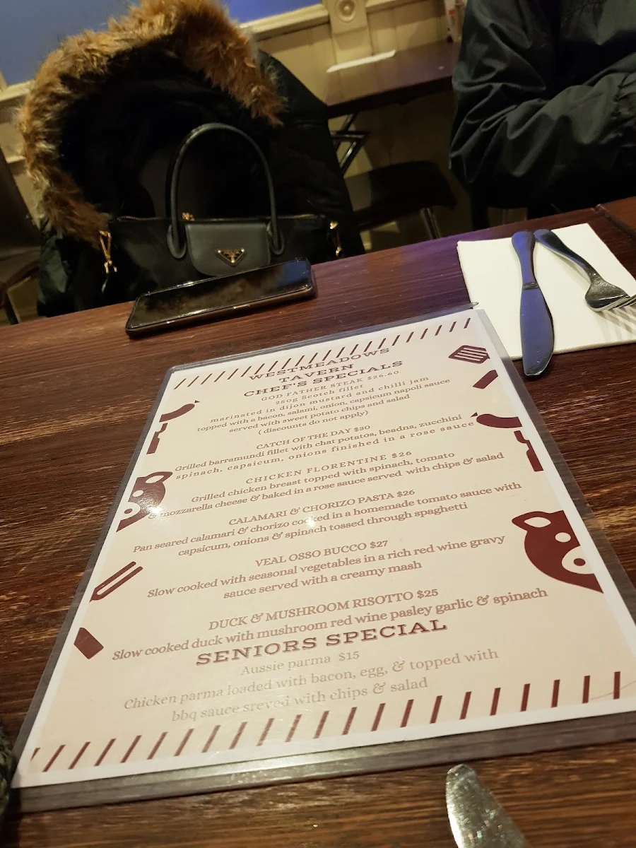 Menu, Westmeadows Tavern
