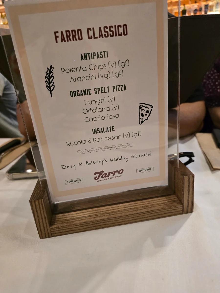 Menu, Farro Pizzeria Hawthorn