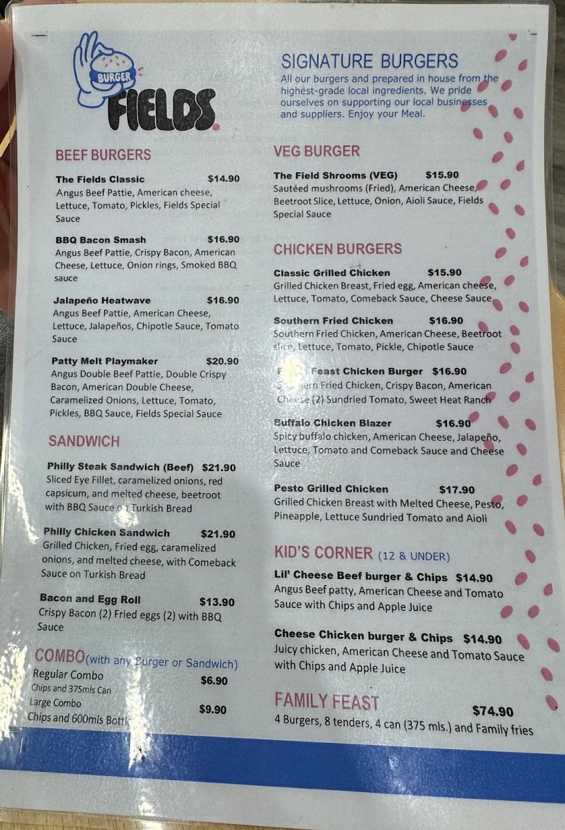 Menu, Burger Fields