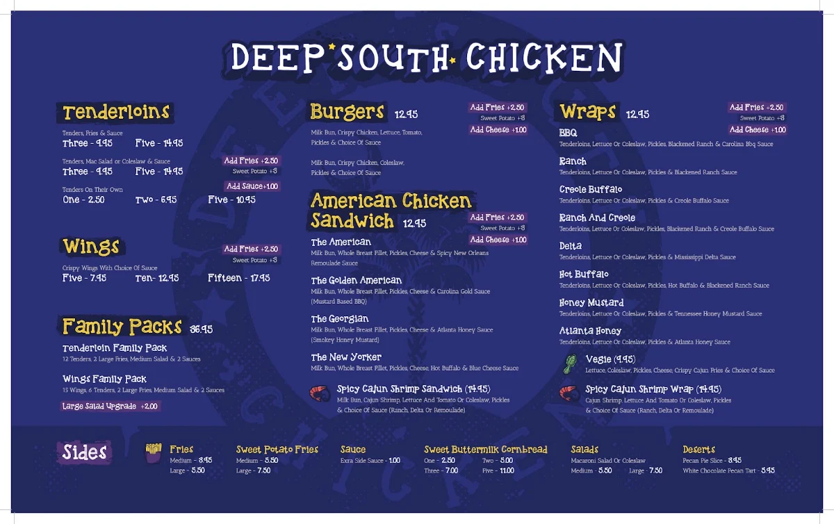 Menu, Deep South Chicken Oxenford