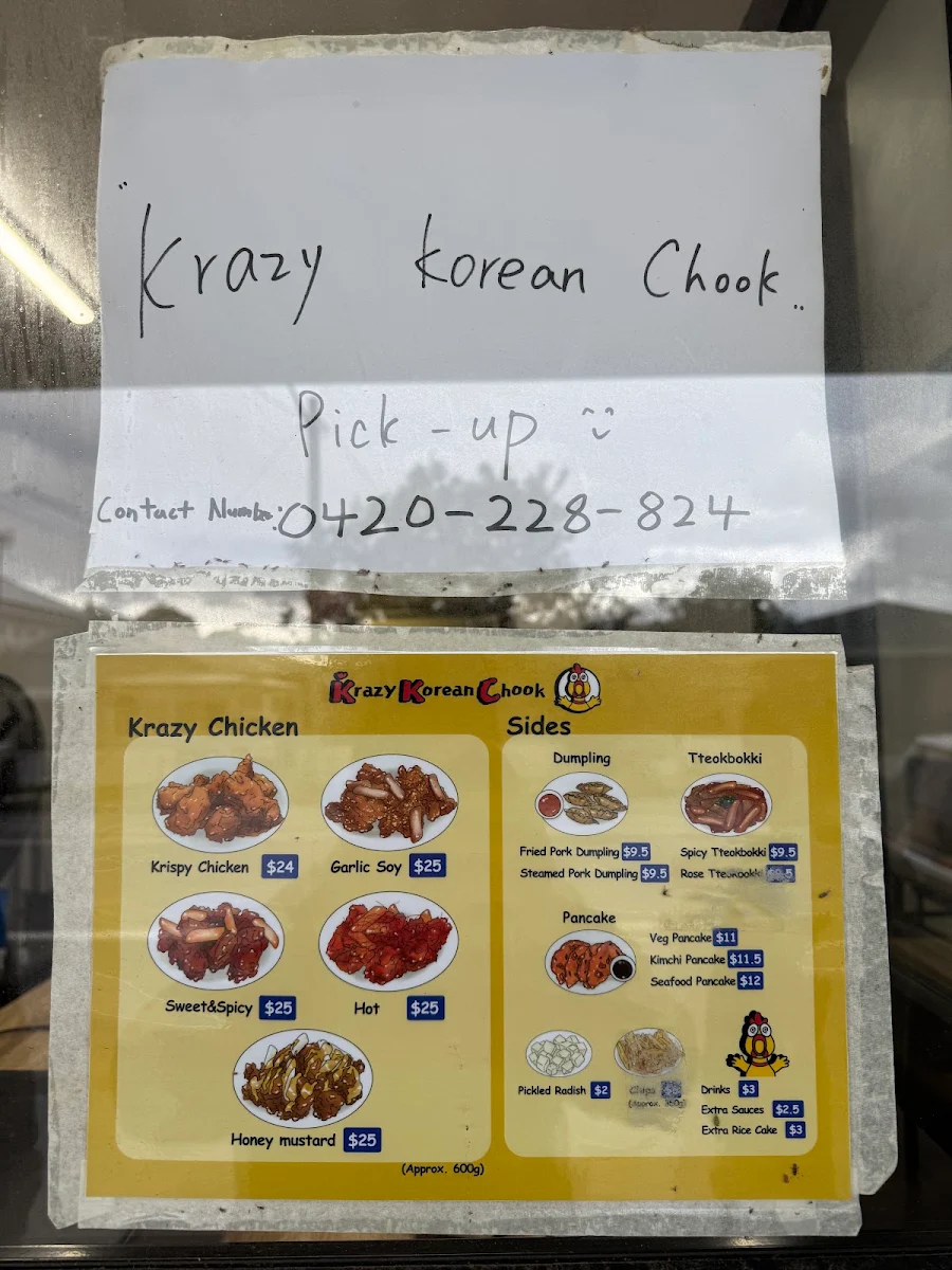 Menu, Krazy Korean Chook
