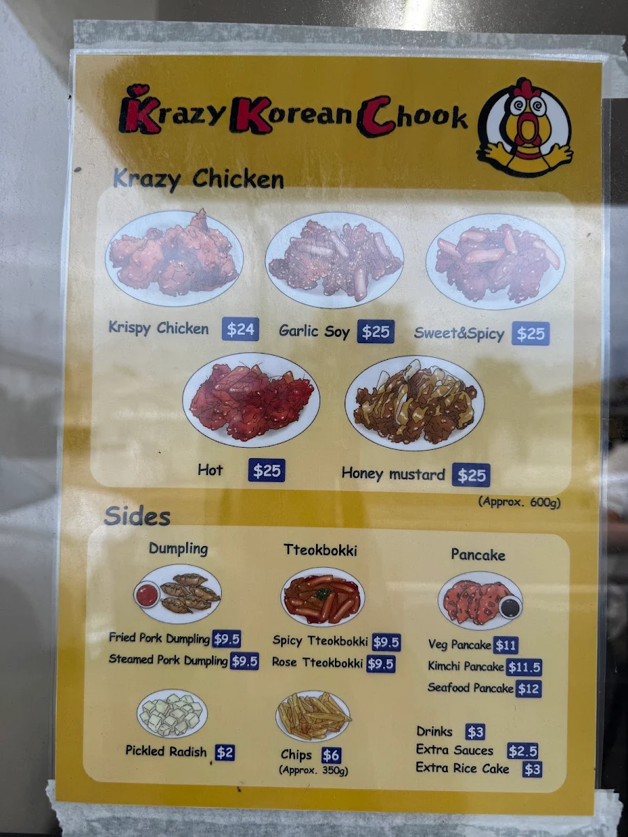Menu, Krazy Korean Chook