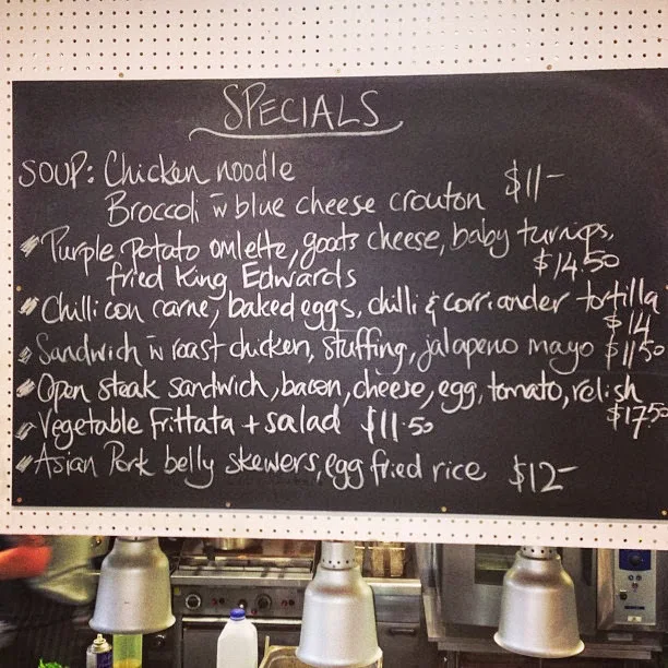 Menu, Mr Brightside Cafe