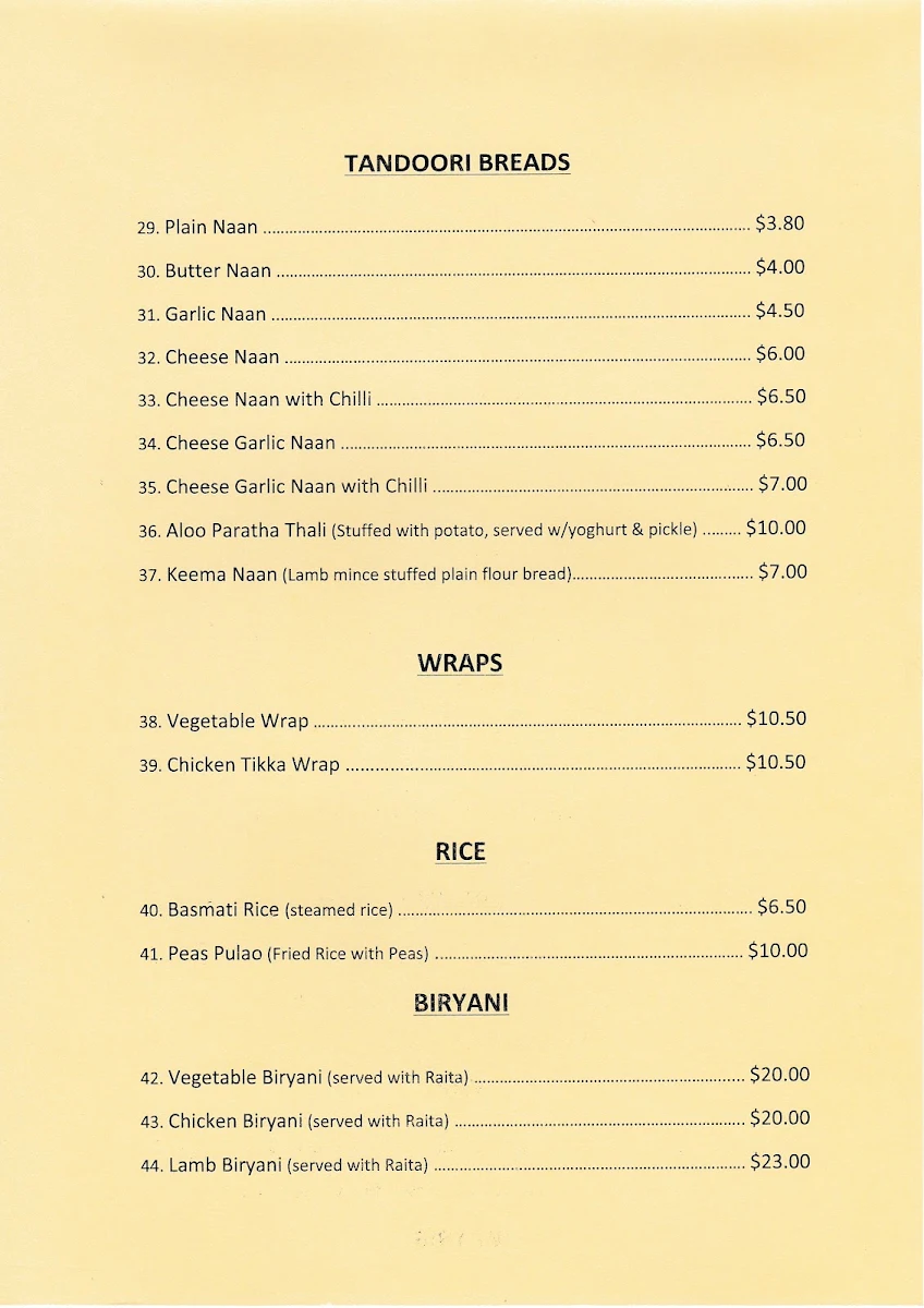 Menu, Bombay Bar - Emporium