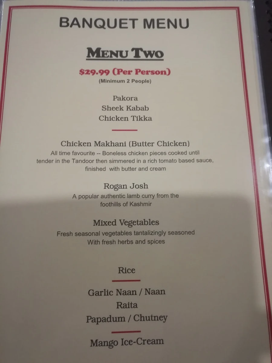 Menu, Royal Spice Tandoori Indian Restaurant