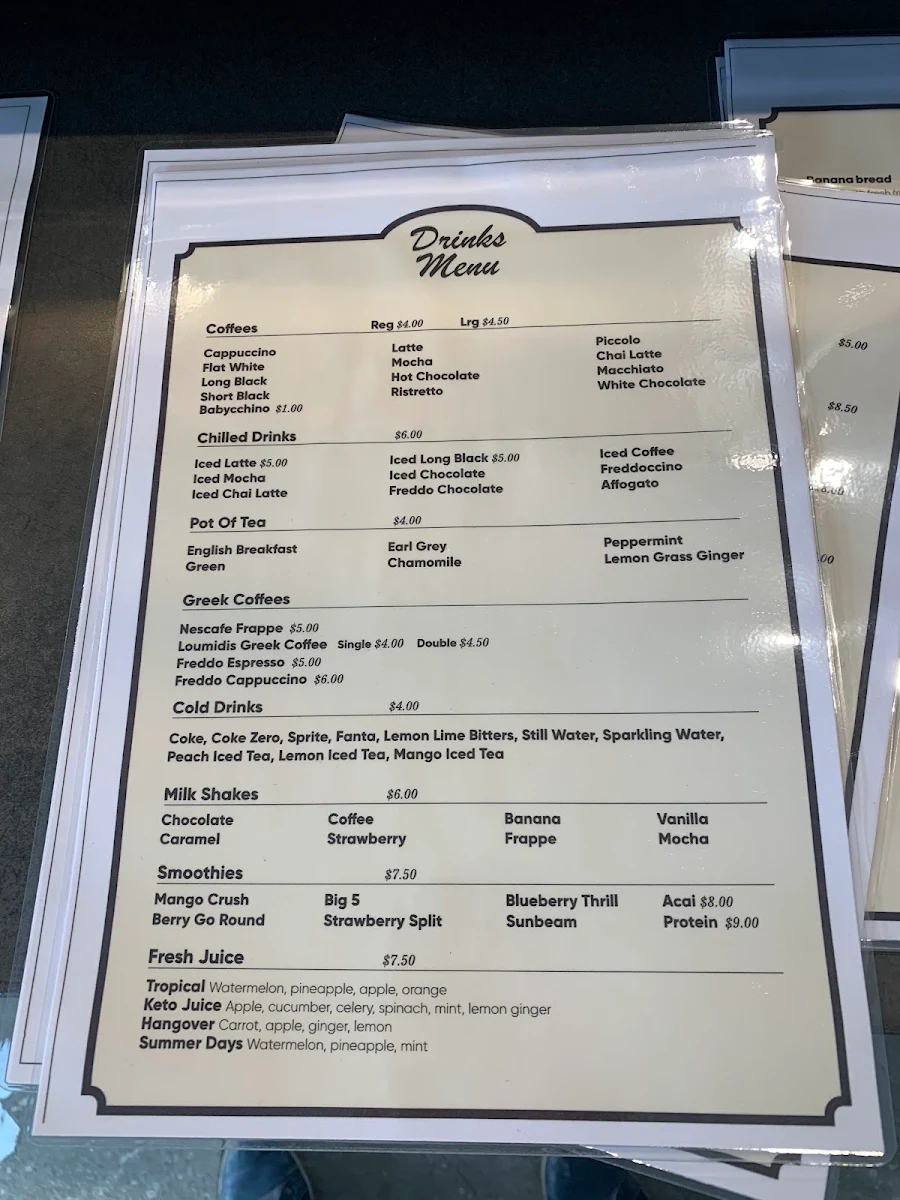 Menu, Sunbeam Cafe