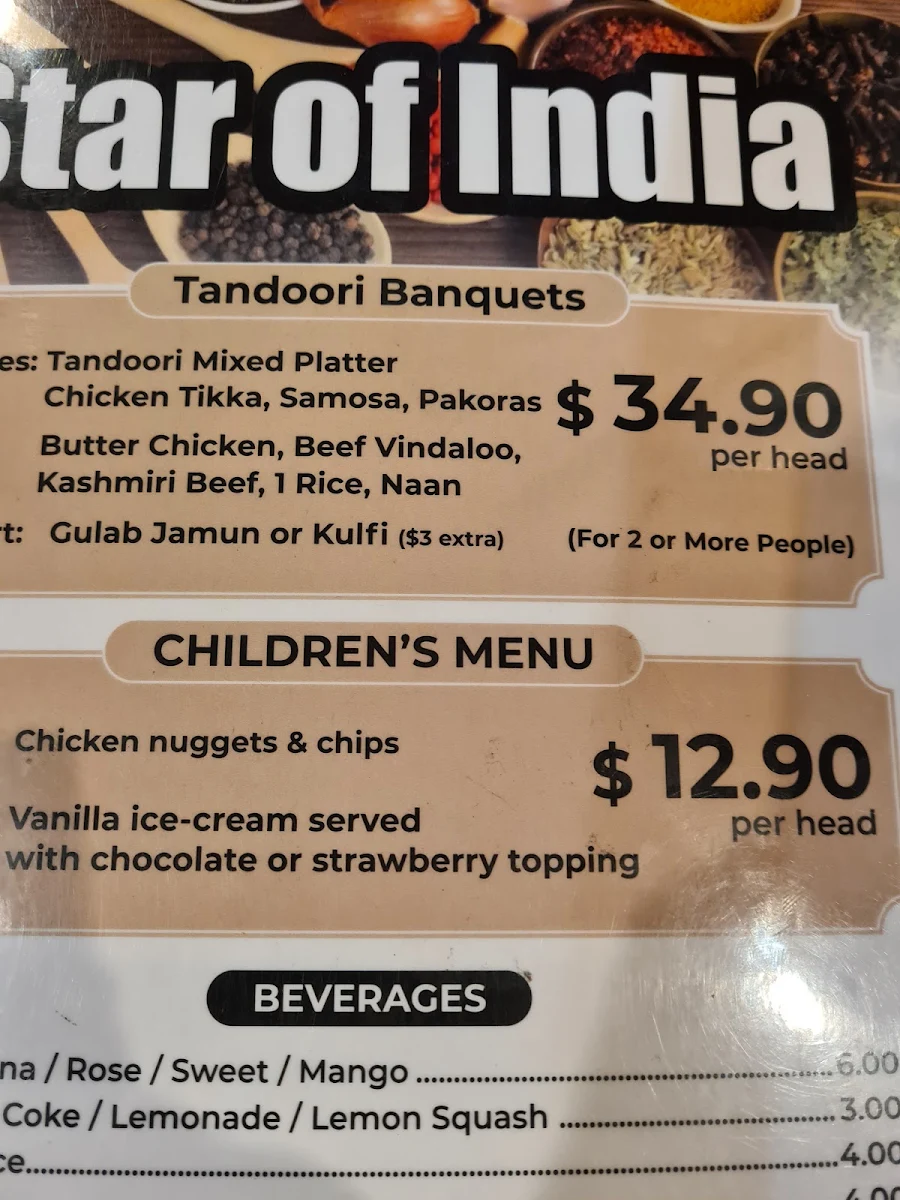 Menu, Star of India