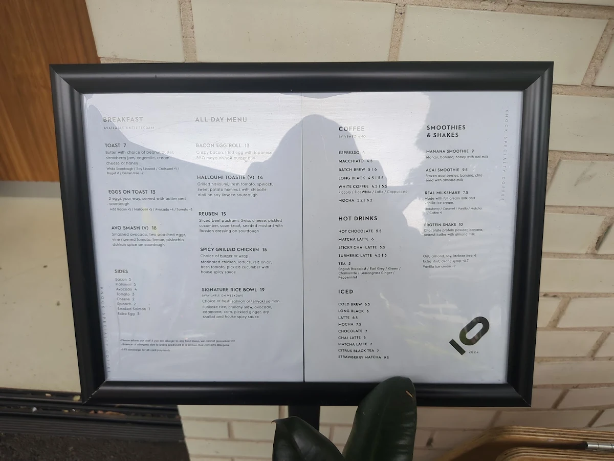 Menu, Knock Specialty Coffee