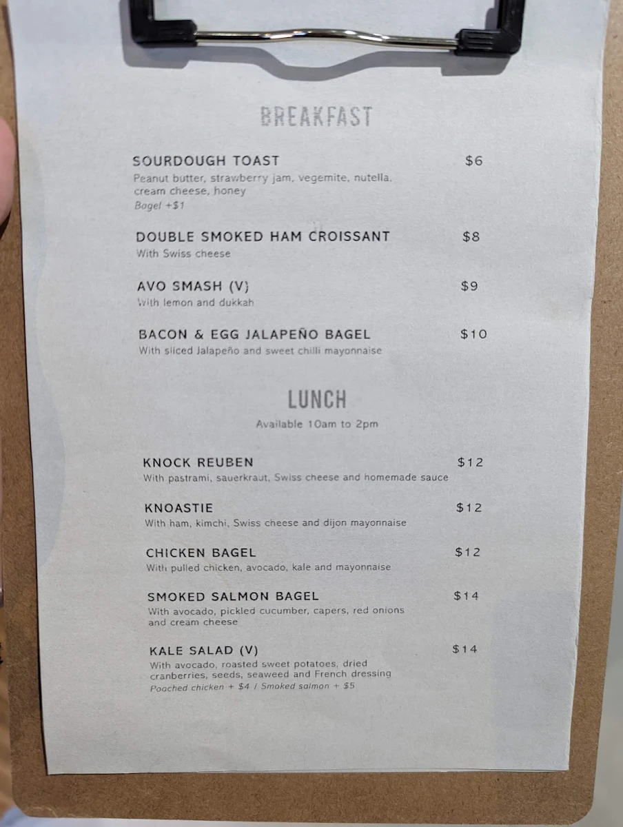 Menu, Knock Specialty Coffee