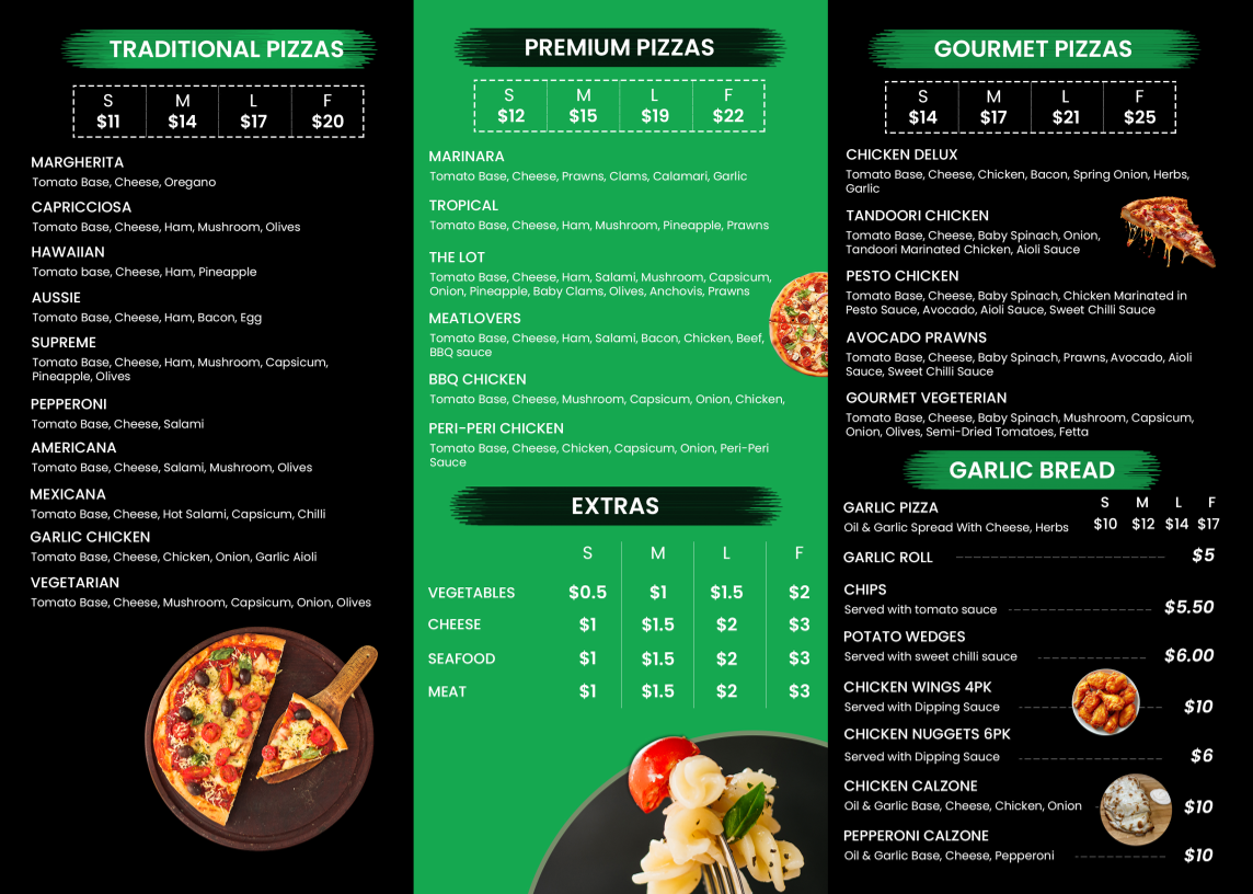 Menu, Westernport Pizza