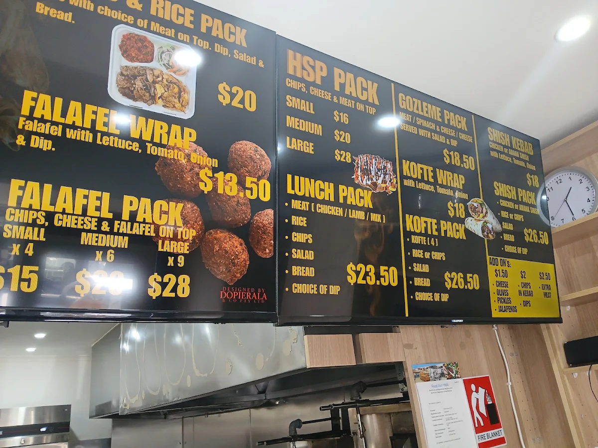 Menu, Moonee Kebabs