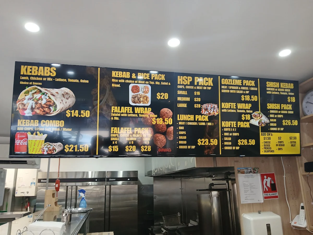 Menu, Moonee Kebabs
