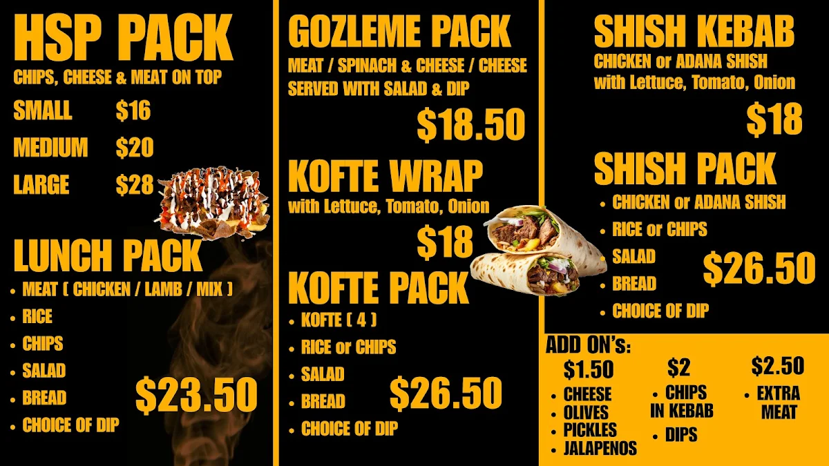 Menu, Moonee Kebabs