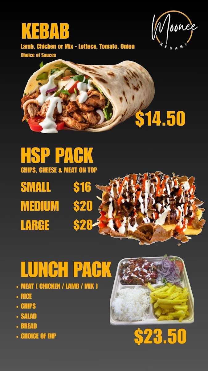Menu, Moonee Kebabs