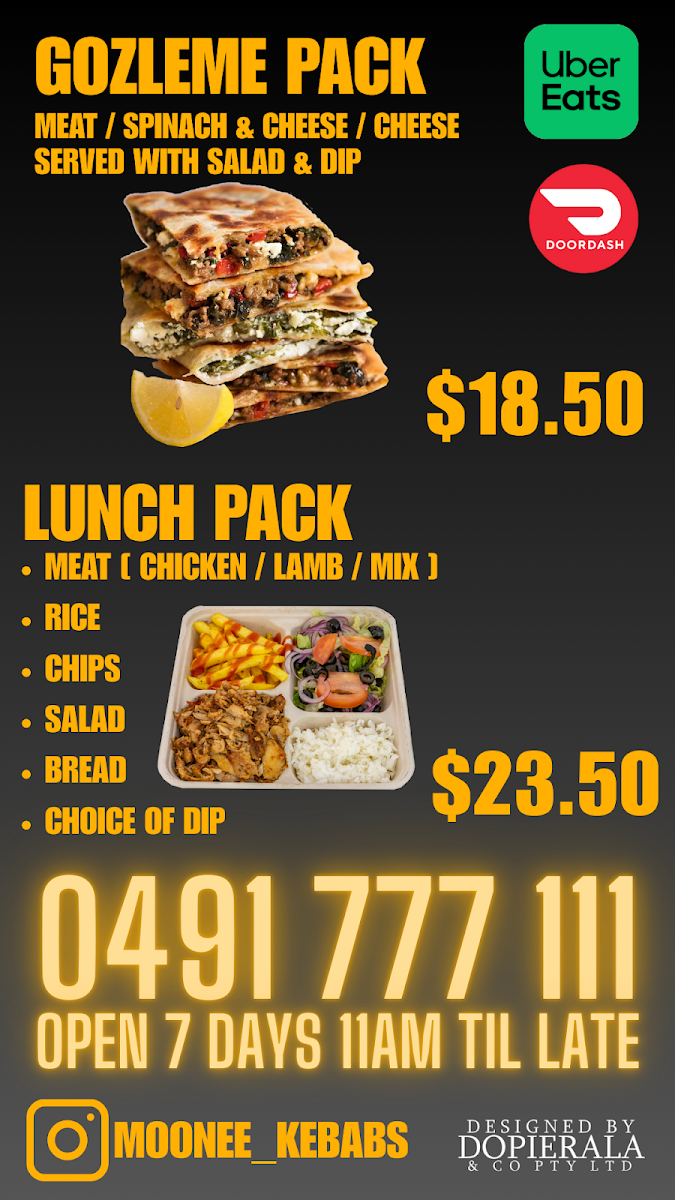 Menu, Moonee Kebabs