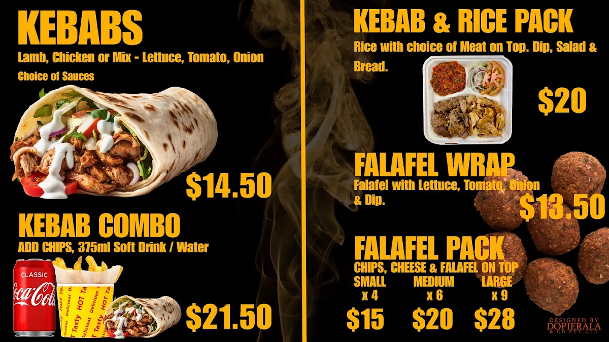 Menu, Moonee Kebabs