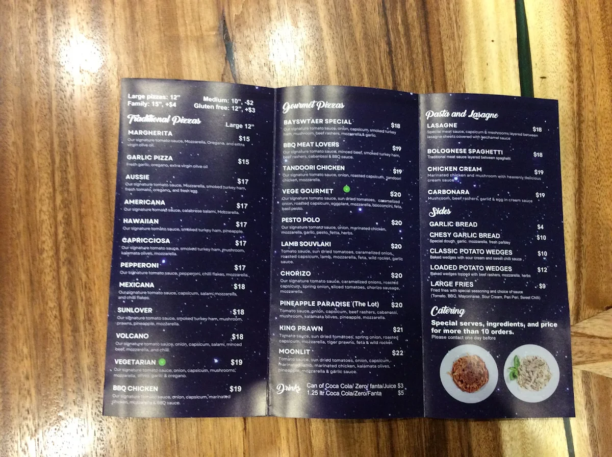 Menu, Moonlit Pizzeria
