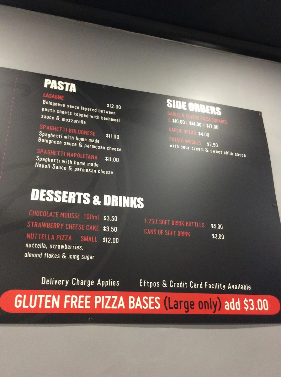 Menu, Moonlit Pizzeria