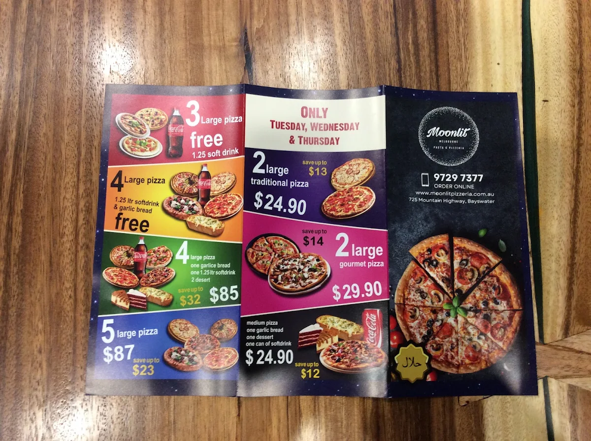 Menu, Moonlit Pizzeria