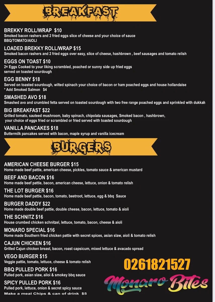 Menu, MONARO BITES