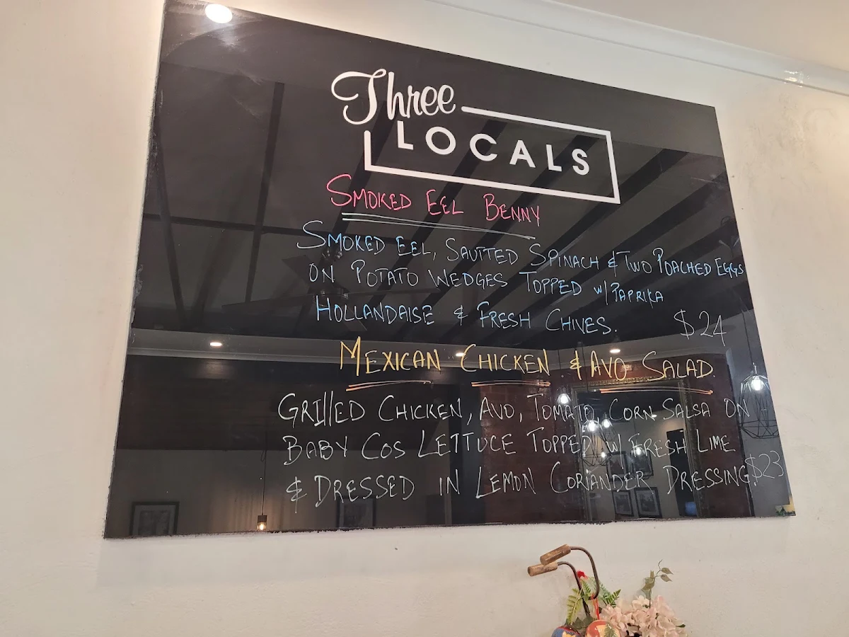 Menu, Three Locals Cafe, Fairfield