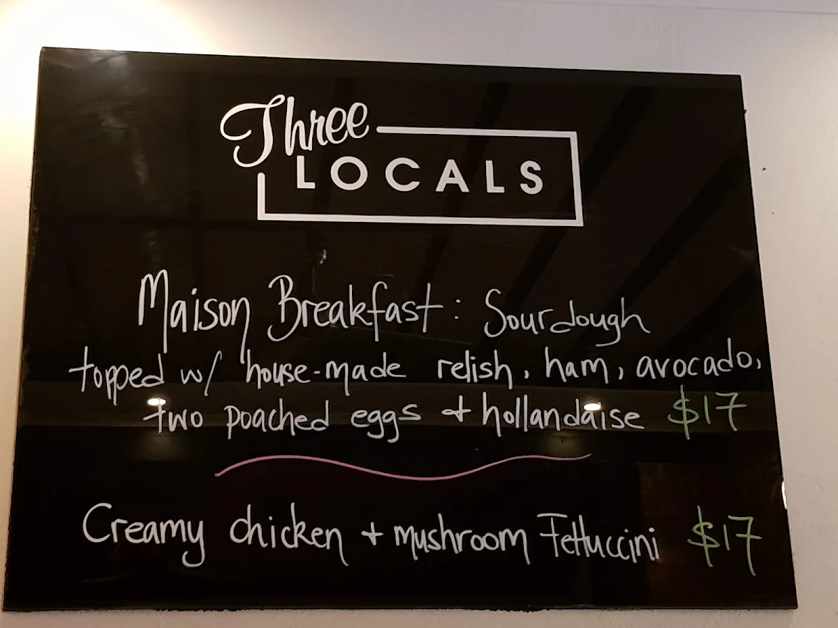 Menu, Three Locals Cafe, Fairfield
