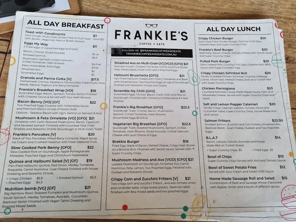 Menu, Frankie's Coffee and Eats