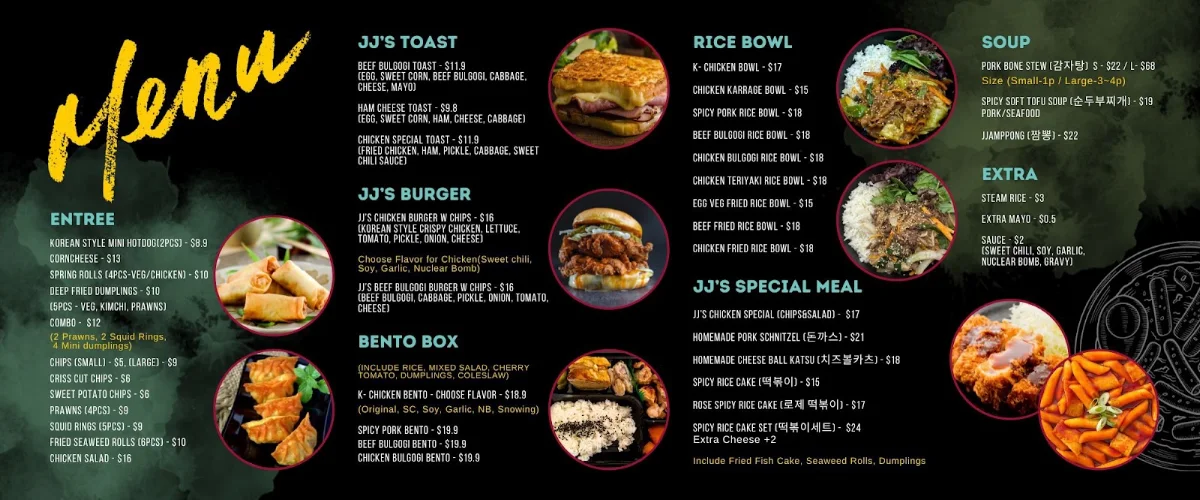 Menu, JJ's kitchen Toowoomba